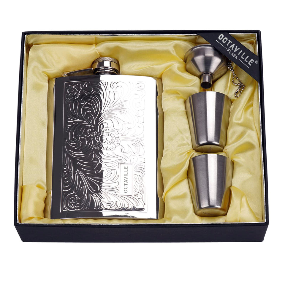 Octaville stainless-8oz flask for portable use and durable construction.