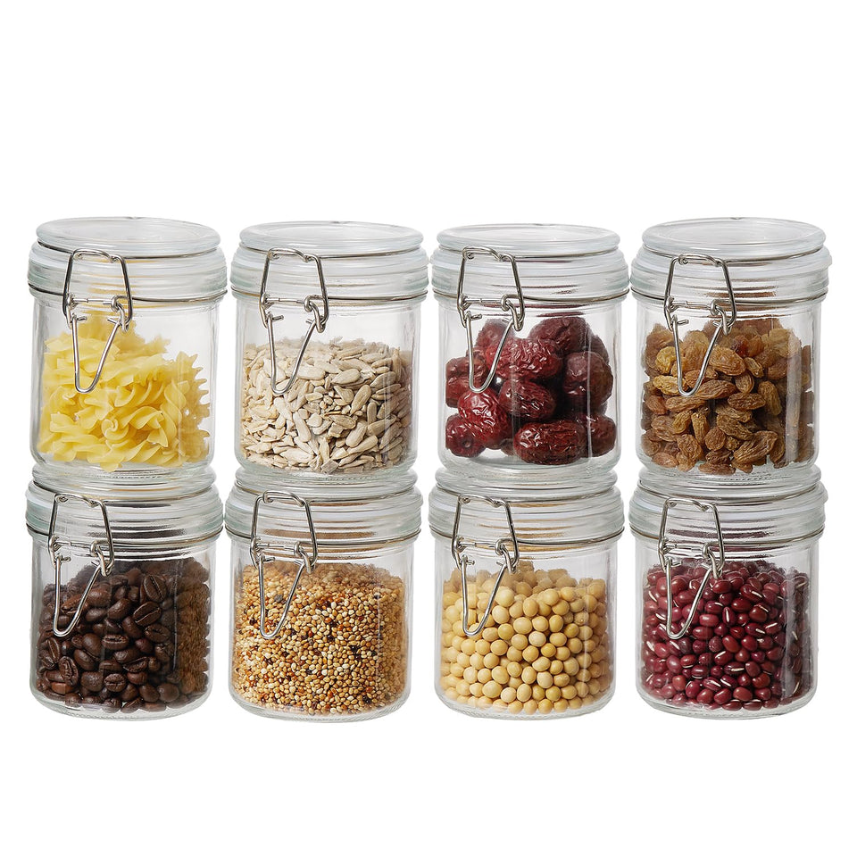 ODBCYWM 10oz glass jars with airtight lids for fresh pantry storage.