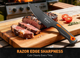 ODERFUN block houses built-in sharpener to maintain blades between tasks.