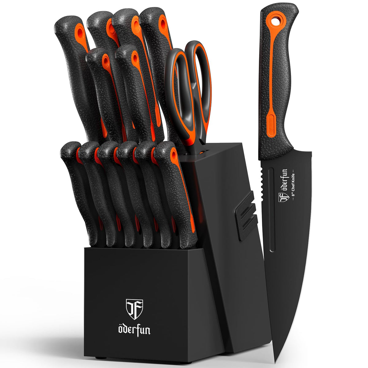 ODERFUN kitchen shears included for versatile tasks alongside knives.