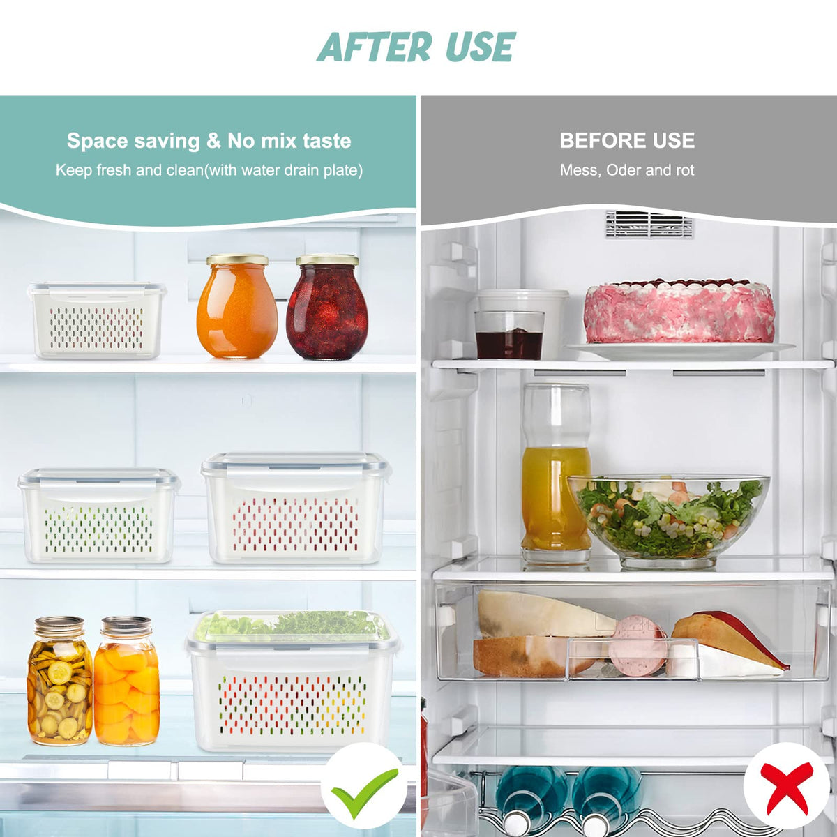 ODOMU containers for dry storage like rice and nuts in fridge or pantry.