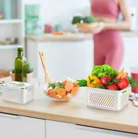 ODOMU microwave-safe container with lid open for safe thawing.