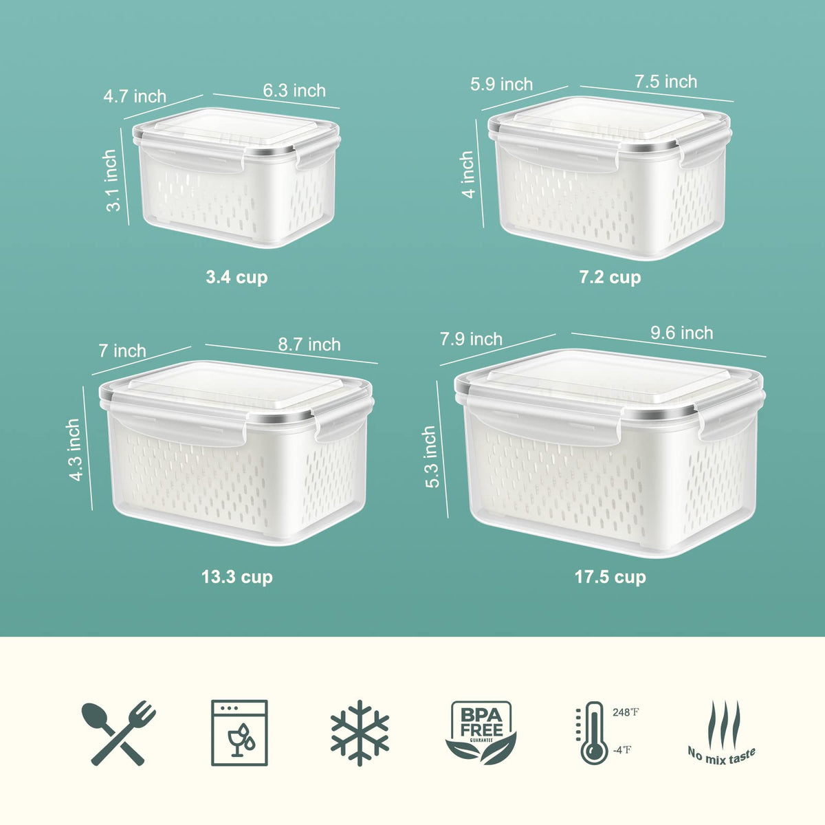 ODOMU large 140 oz container with lid offers durable fridge storage.