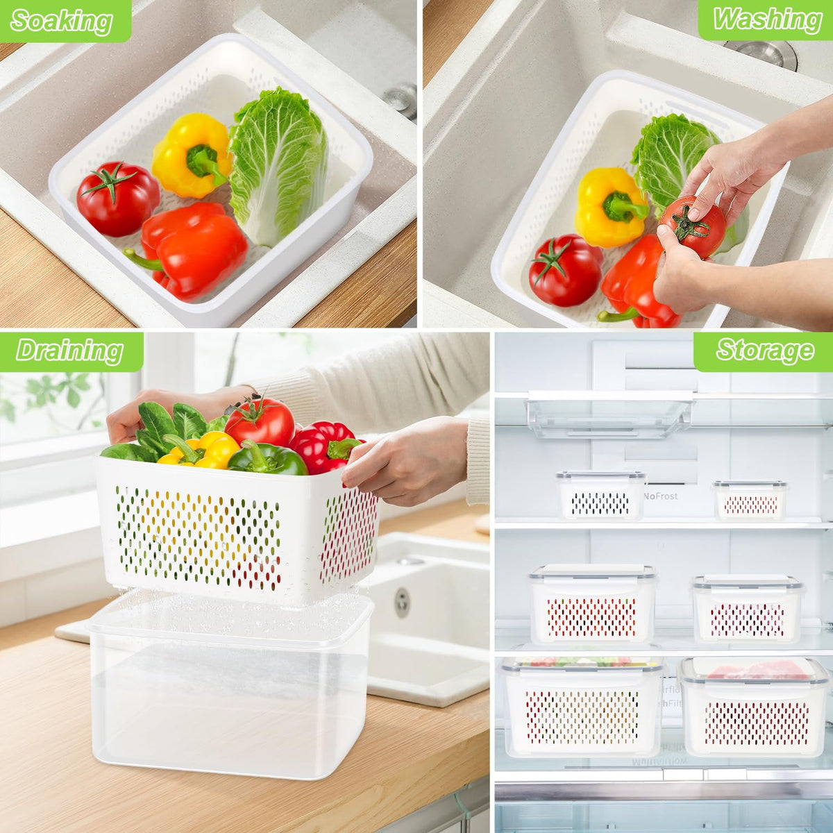ODOMU medium 106 oz container with built-in colander keeps moisture separate.