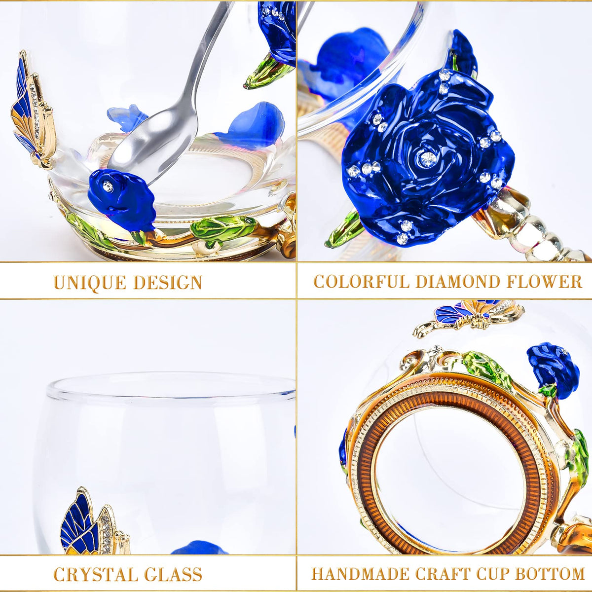 OEAGO 3D butterfly blue rose design adds decorative charm to beverages