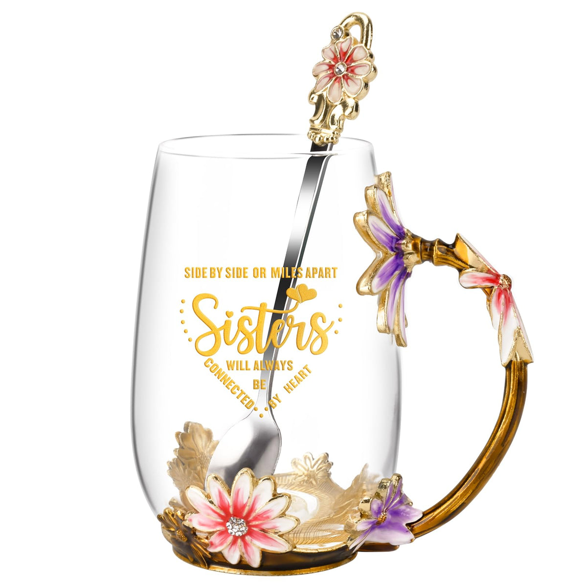 OEAGO enamel glass mug with flower 3D design for elegant tea moments