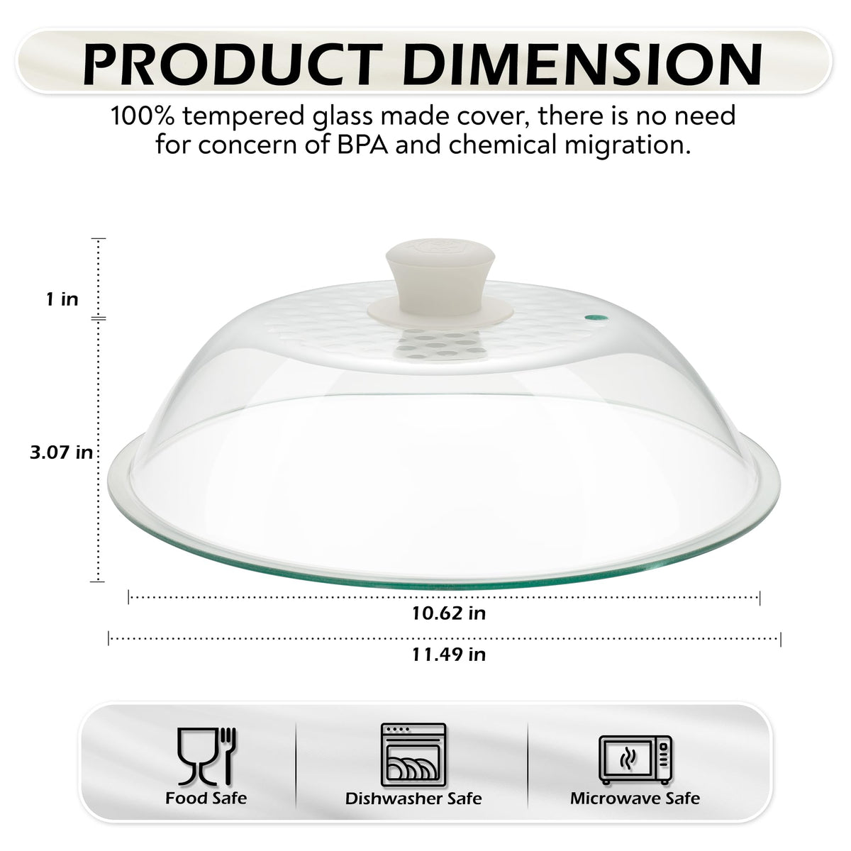 OEC inner-diameter 10.6-inch glass lid fitting standard dishes for quick coverage