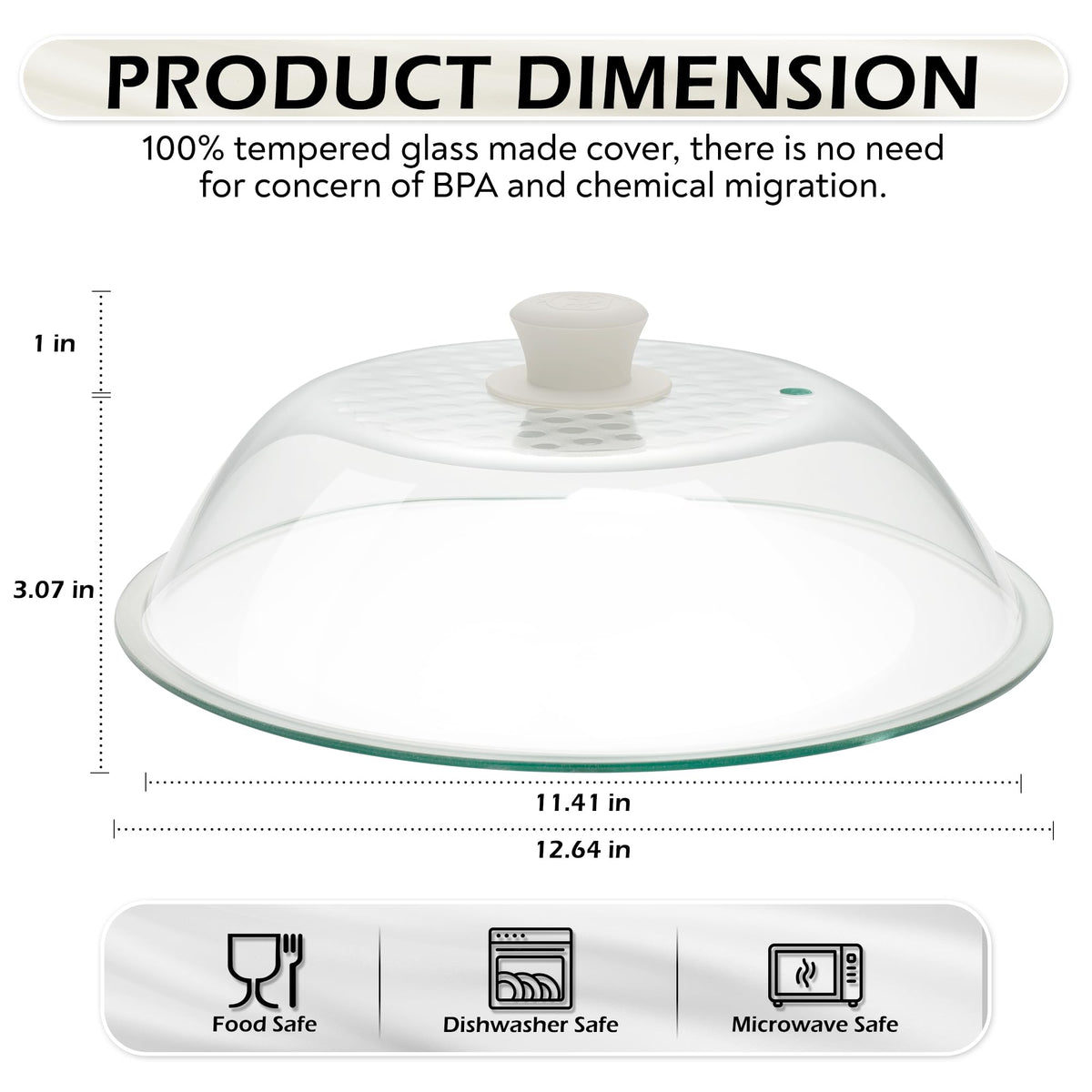 OEC tempered glass lid with vent and silicone knob enables controlled steam release