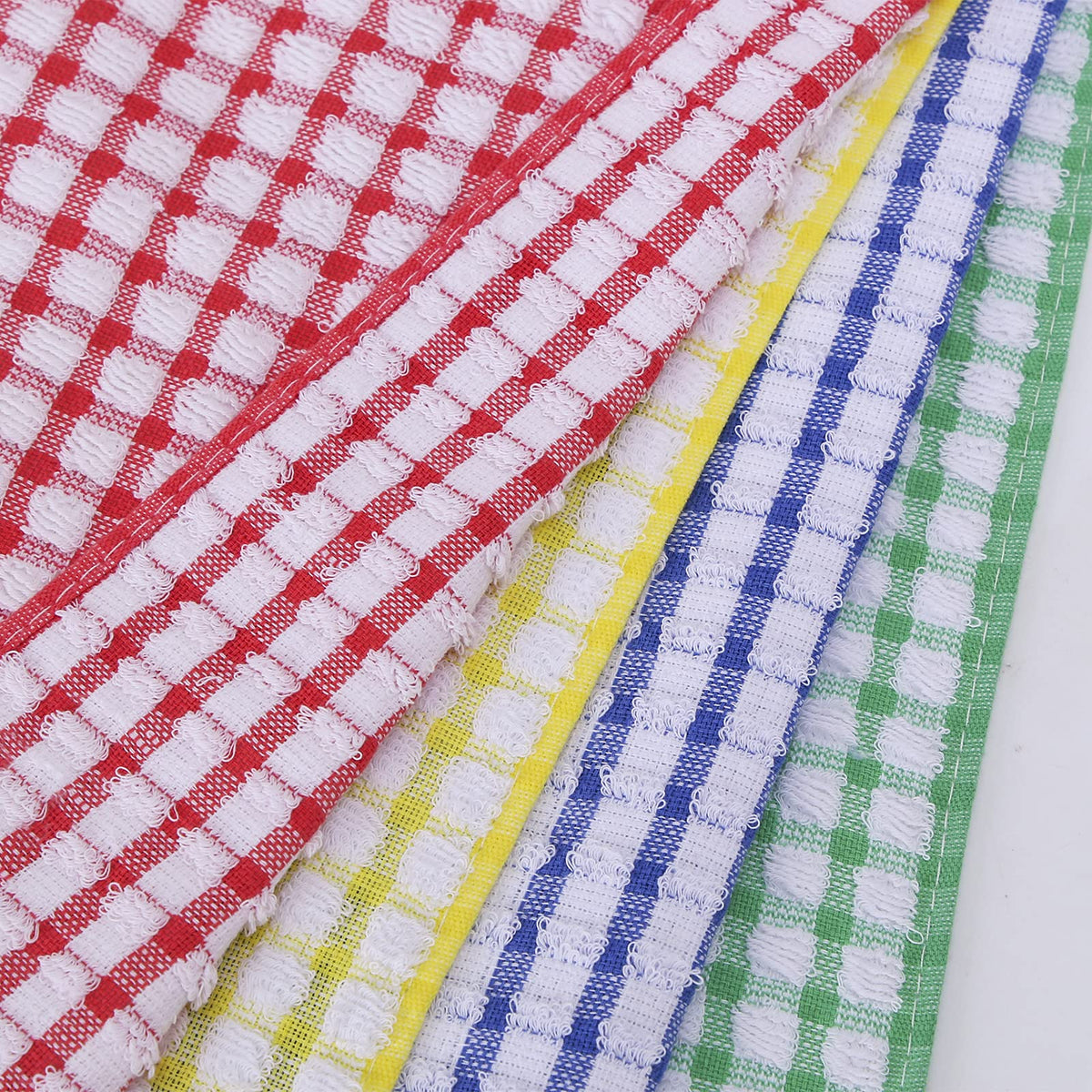 Oeleky multi-color kitchen towels brighten the counter while drying hands.