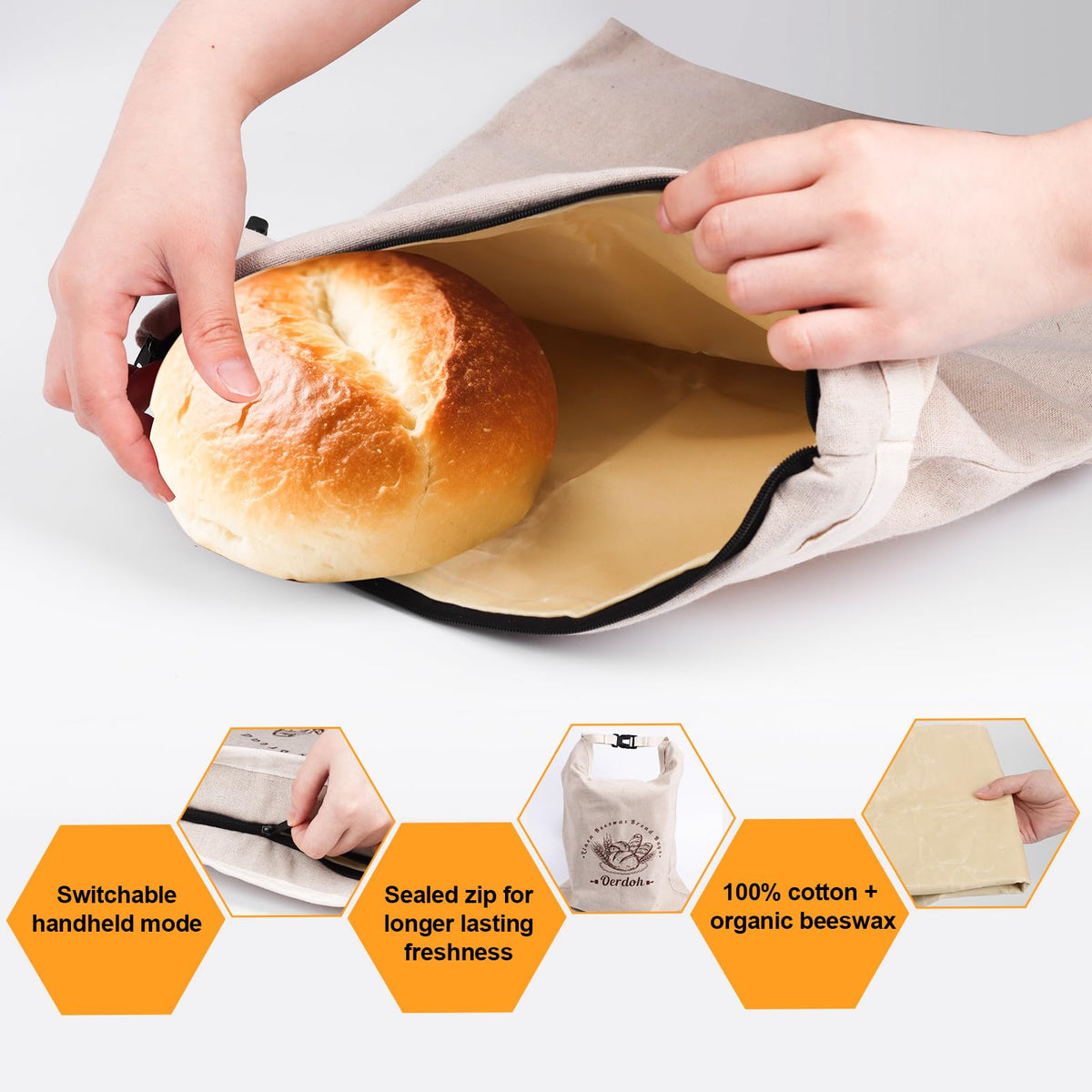 Oerdoh bread bag zip seal close-up illustrating airtight freshness