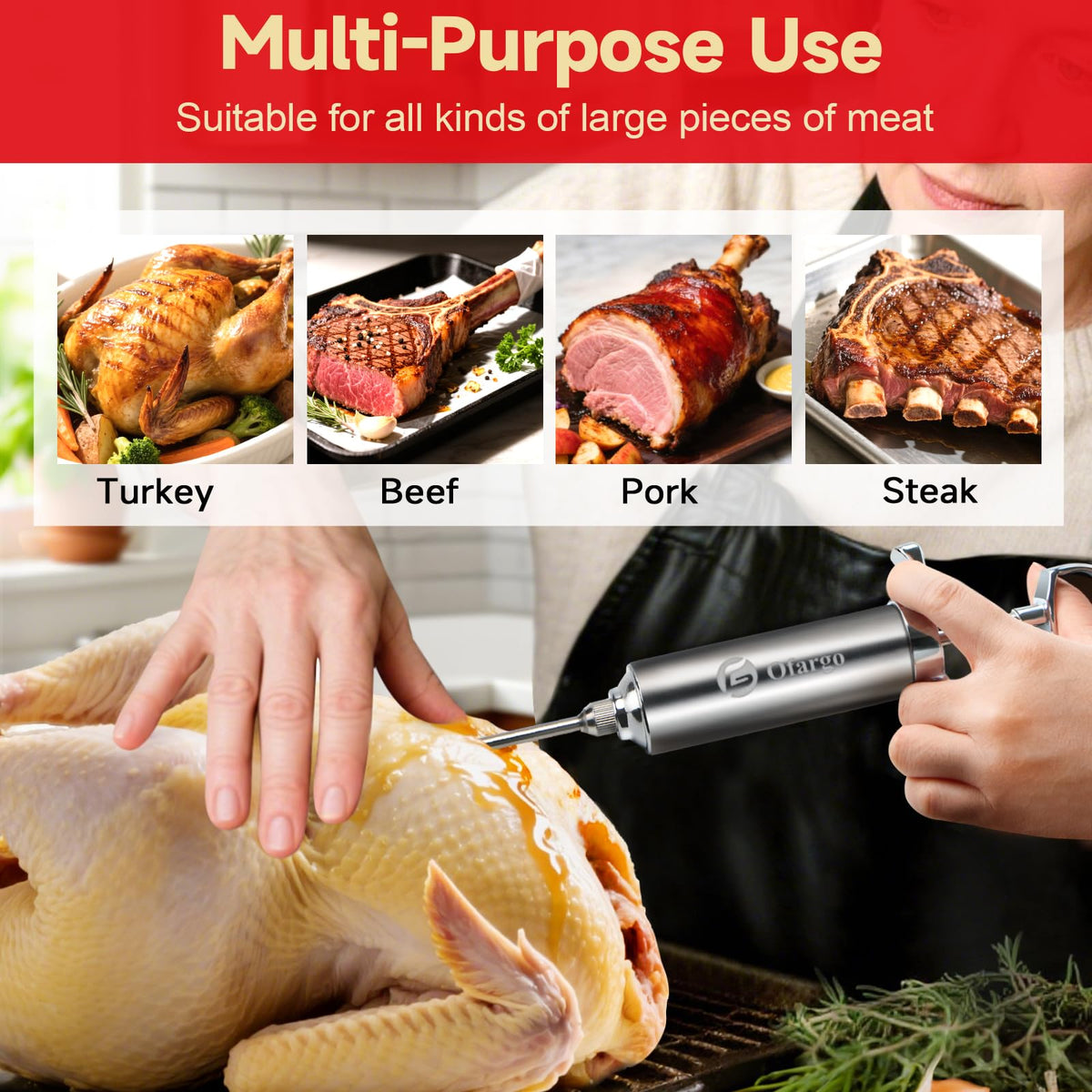 Ofargo injector with four multi-hole needles for thorough flavor penetration