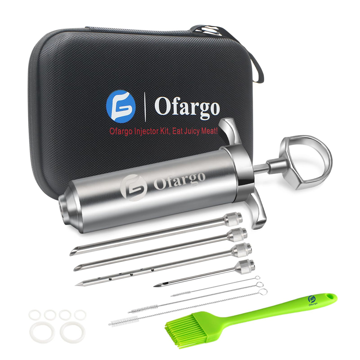 Ofargo stainless steel meat injector syringe for even marinade distribution while grilling