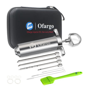 Ofargo stainless steel meat injector syringe for even marinade distribution while grilling
