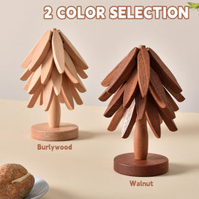 OFCTE walnut wood trivet foldable design saves countertop space.