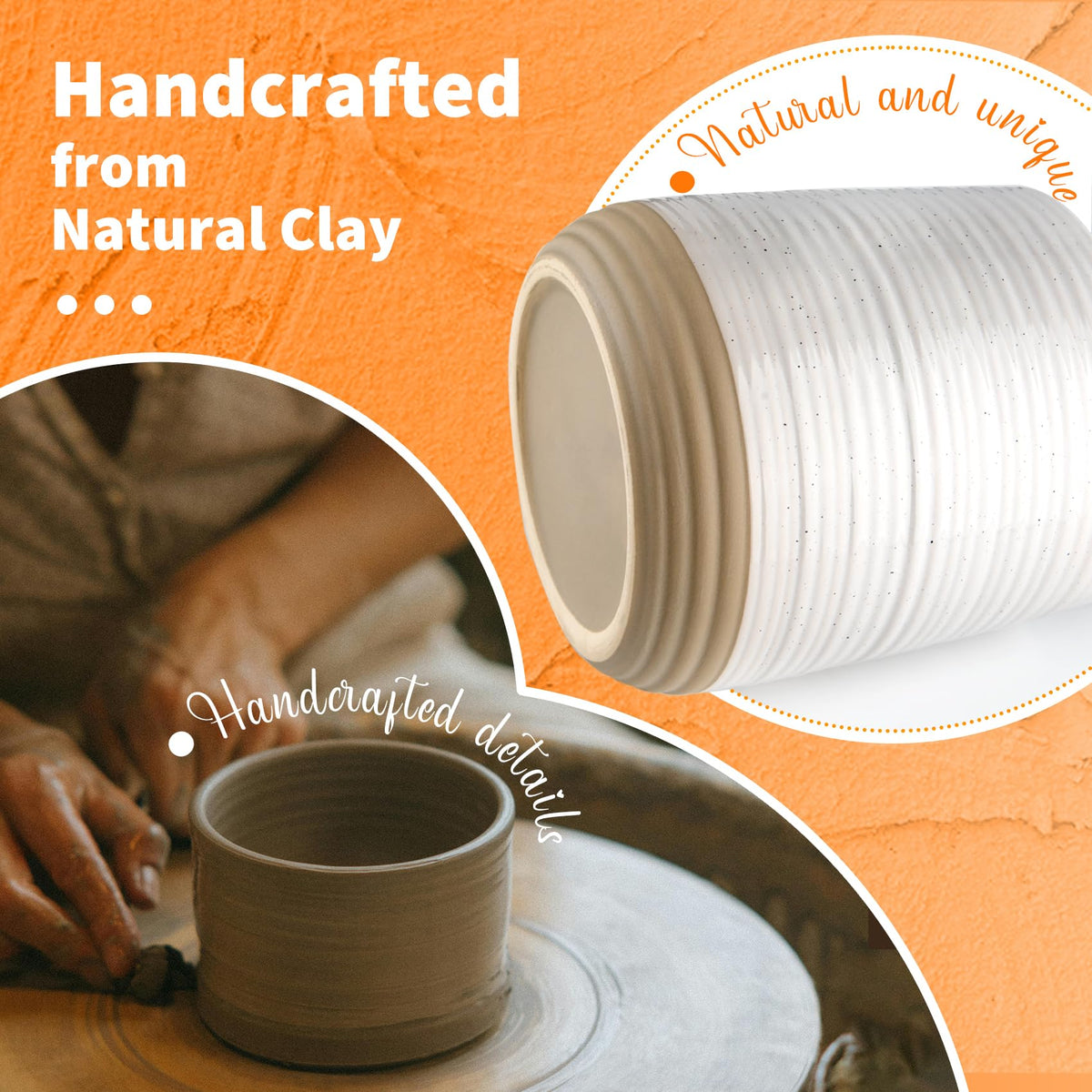 Officepal cream-colored utensil crock with sesame glaze provides stable countertop storage.