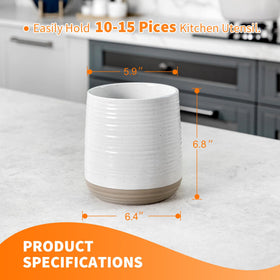 Officepal farmhouse two-tone design utensil crock adds rustic charm and organized counter space.