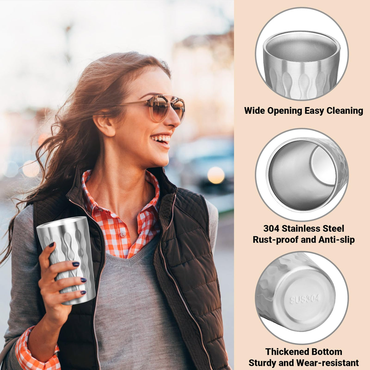 Offiper dishwasher-safe stainless steel cups simplify cleanup.