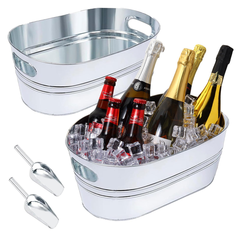 OFFPUFF 2-pack galvanized ice bucket for 4-gallon capacity keeps drinks ready for parties.