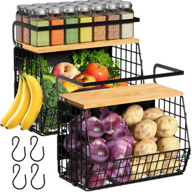 Ofiray-home magnetic shelf on fridge with wood lid, sturdy fruit storage