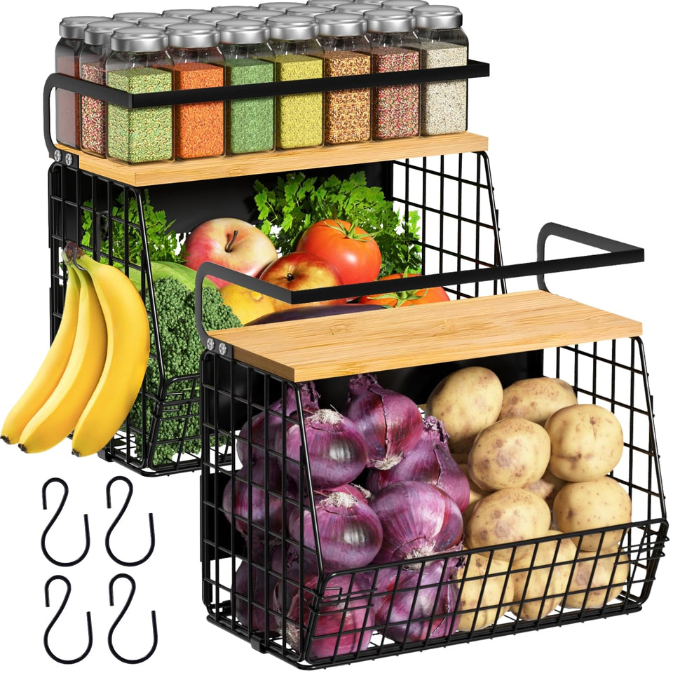 Ofiray-home magnetic shelf on fridge with wood lid, sturdy fruit storage