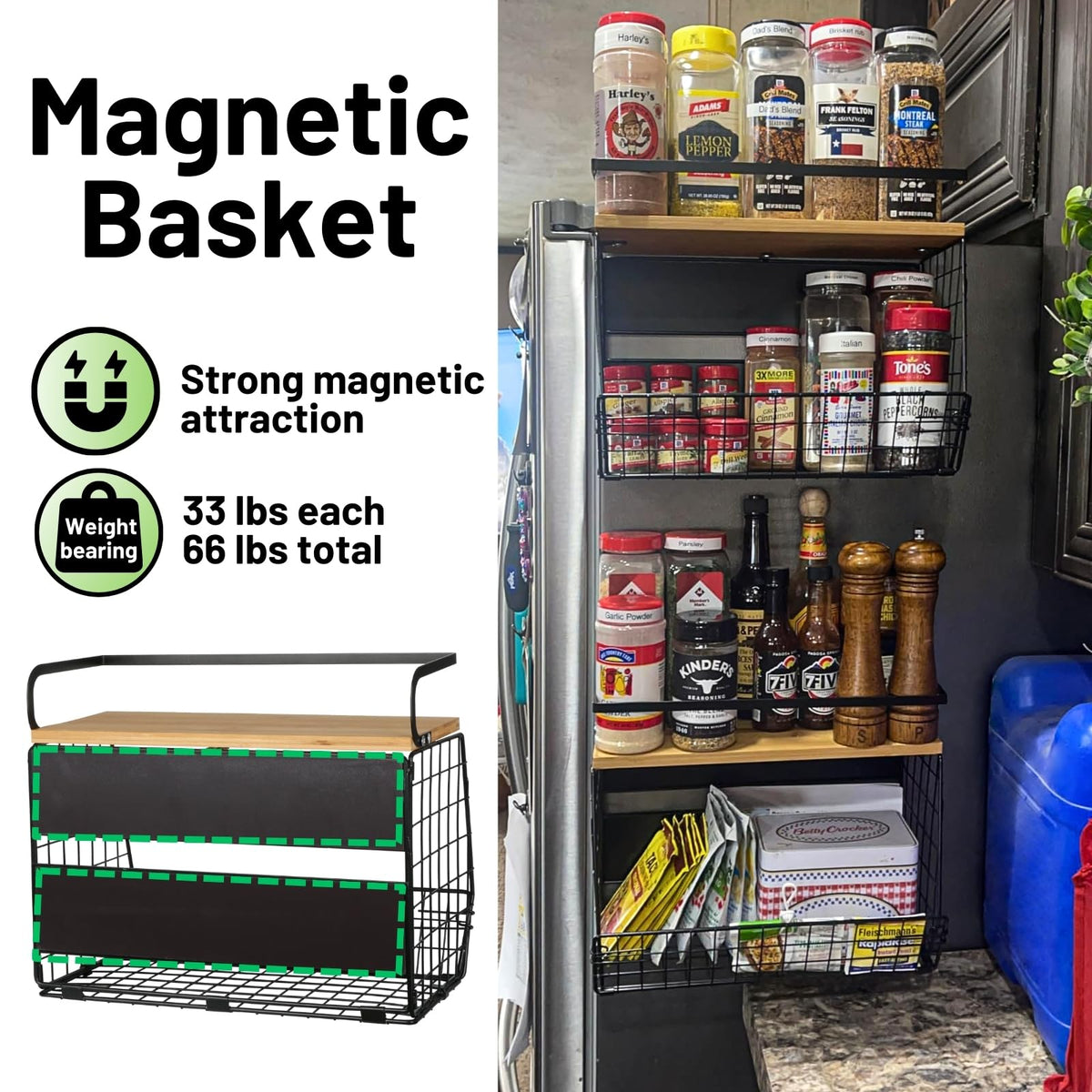 Ofiray-home magnetic shelf mounted on refrigerator for easy access