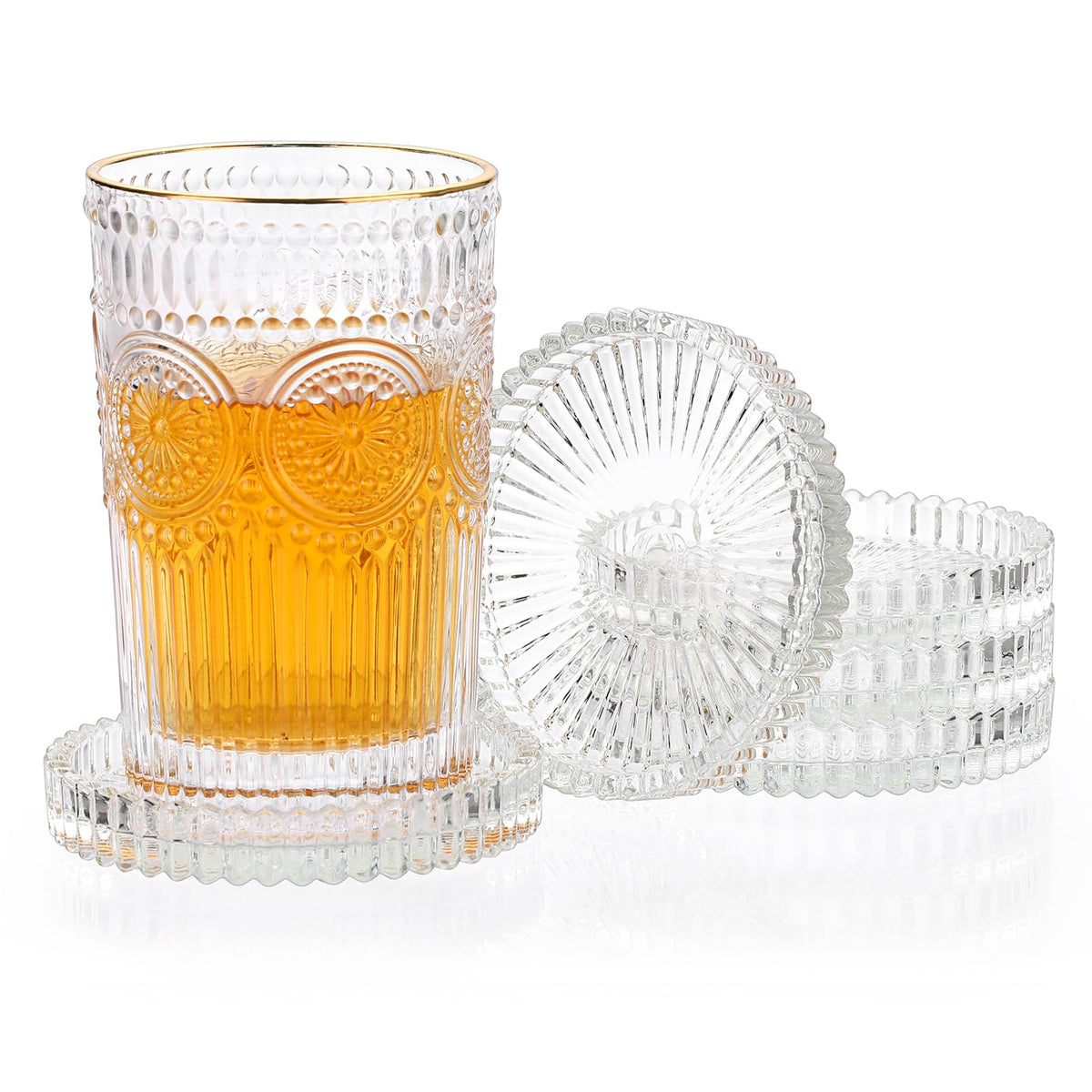 OGANAZI clear coaster set of five with crystal round design protecting surfaces