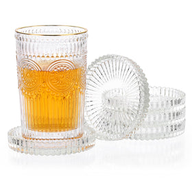 OGANAZI clear coaster set of five with crystal round design protecting surfaces