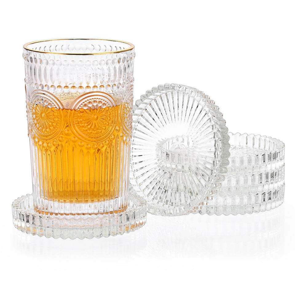 OGANAZI clear coaster set of five with crystal round design protecting surfaces