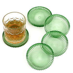 OGANAZI clear green coaster set of five with 4-inch diameter protects tabletops.