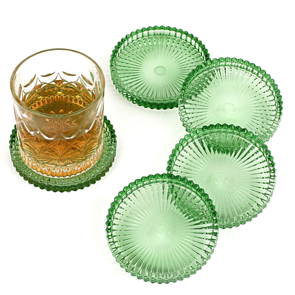 OGANAZI clear green coaster set of five with 4-inch diameter protects tabletops.