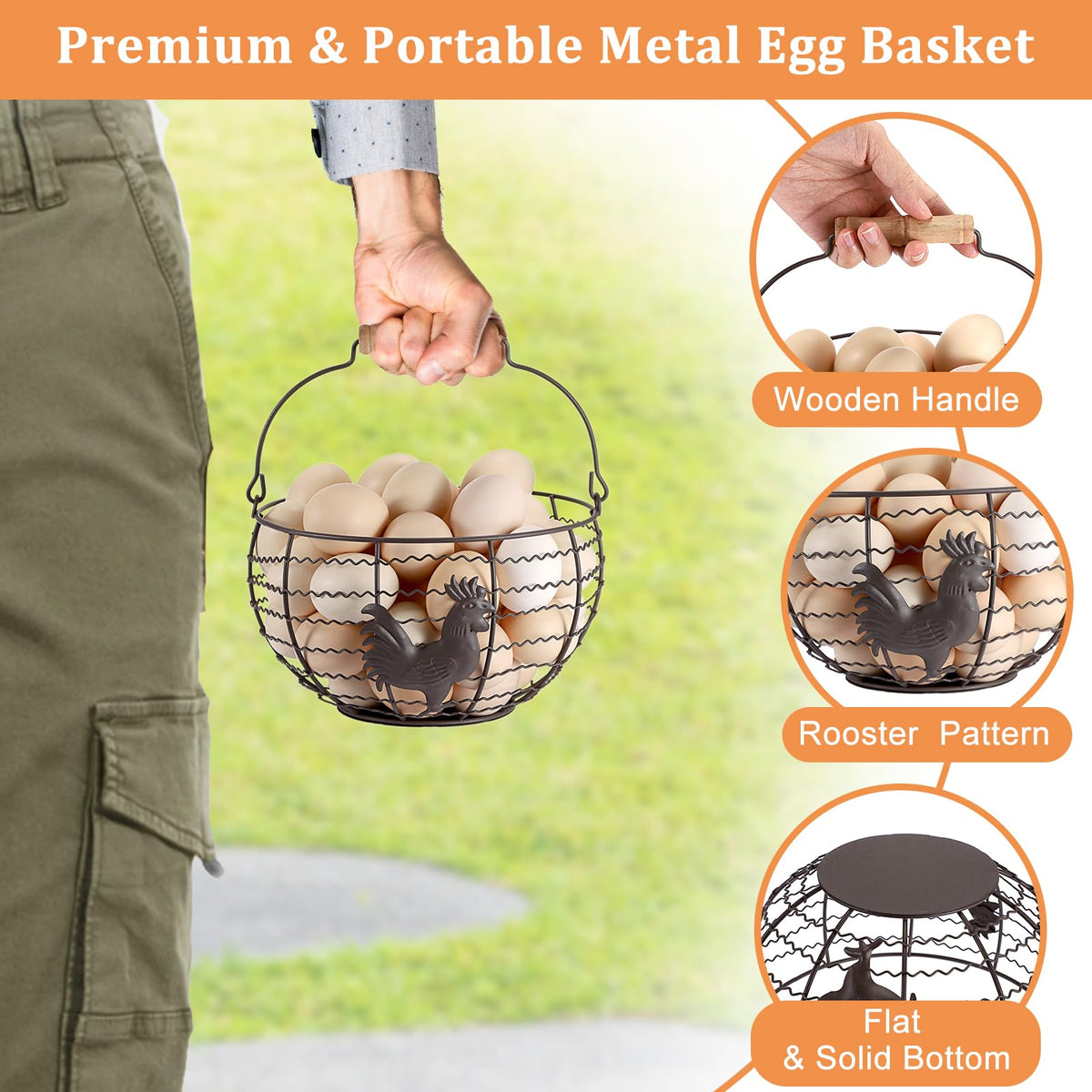 OGANAZI egg basket dimensions 5.1 inches height and 7.8 inches top diameter.