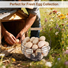 OGANAZI egg basket rooster motif adds vintage charm as a centerpiece.