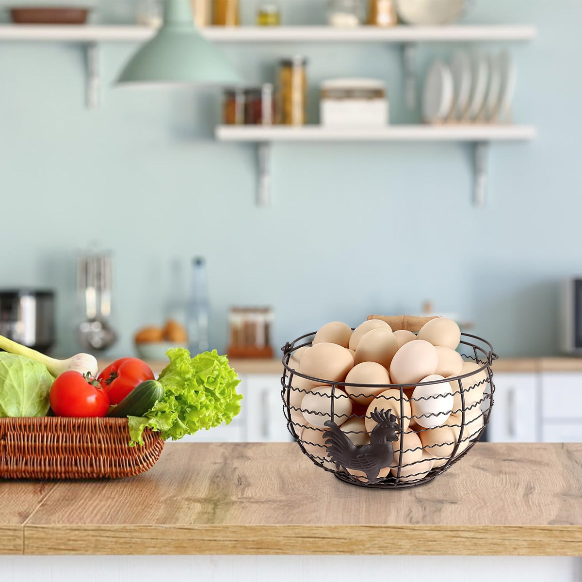 OGANAZI egg basket stackable design helps tidy kitchen storage.