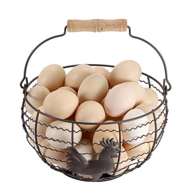 OGANAZI farmhouse egg basket with rustic wire for daily egg gathering.