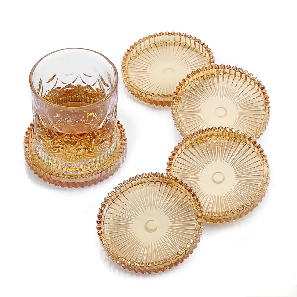 OGANAZI modern clear coaster set amber round protects surfaces with a clean look