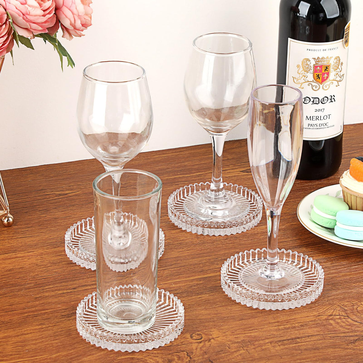 OGANAZI tempered-glass coaster with raised border detail for durability