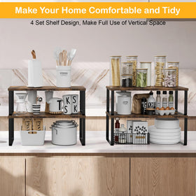 OGEMXU wood kitchen pantry organizer neatly holds bottles and jars on the counter