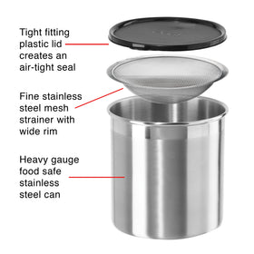 Oggi 1-gallon capacity oil holder ideal for bacon drippings and fat storage.