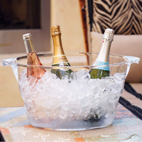 OGGI oval tub outdoors – durable entertainment solution for patio parties.