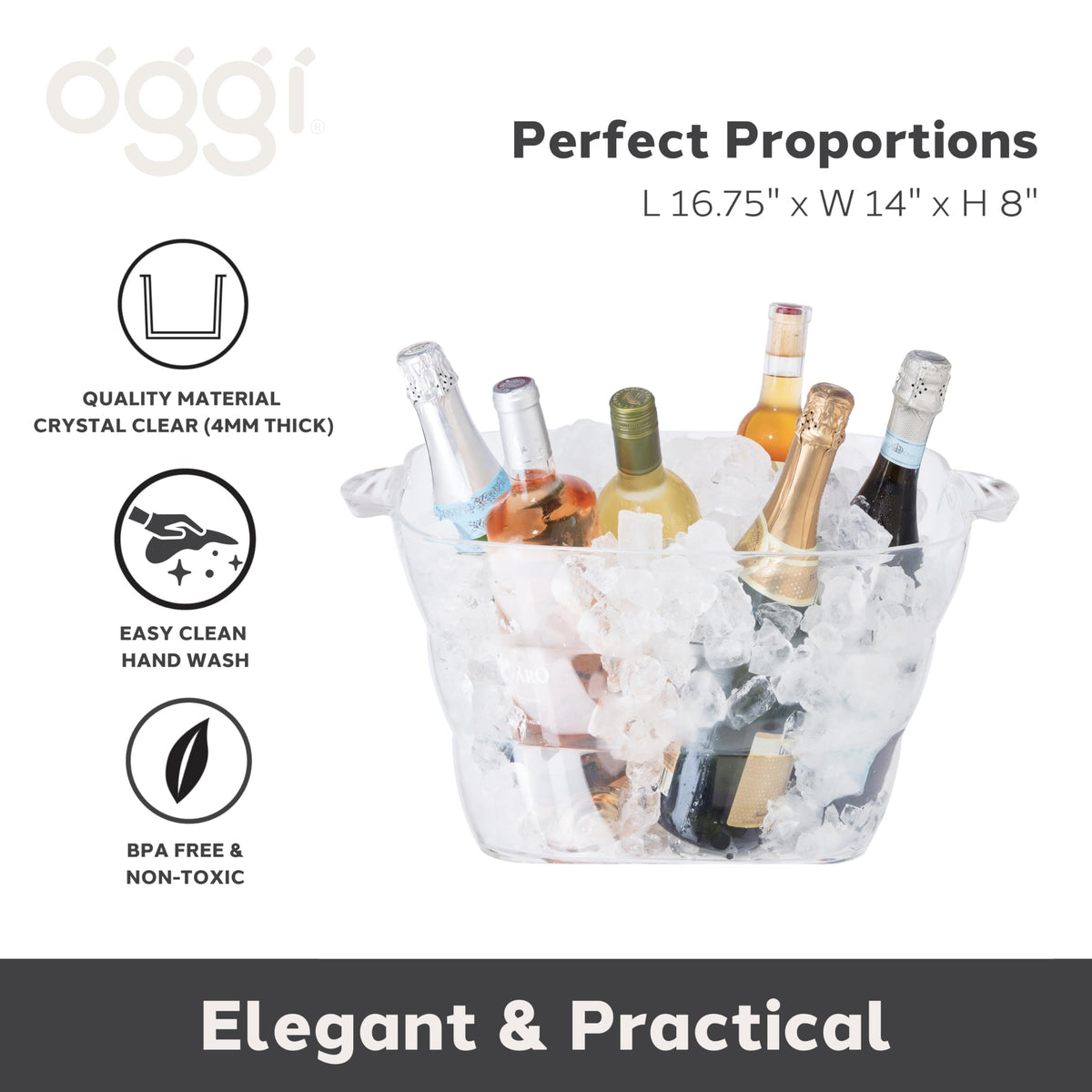 OGGI acrylic square party tub with integrated handles for easy transport
