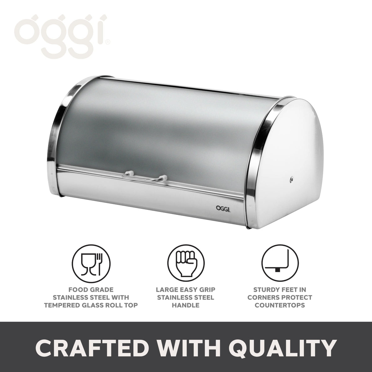 Oggi airtight bread box helps maintain freshness and reduce countertop clutter.