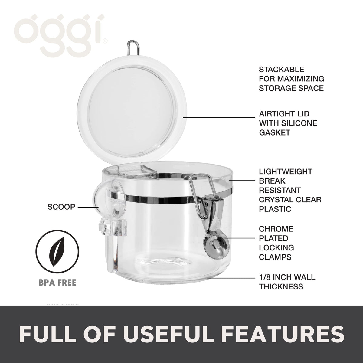 OGGI airtight 28oz canister shows contents at a glance while keeping them fresh.
