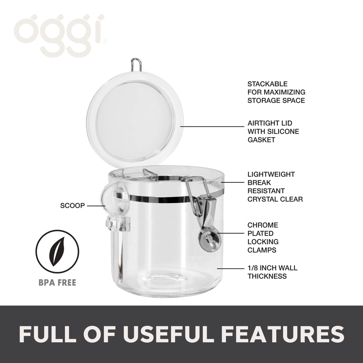 Oggi airtight lid close-up highlights silicone seal for extended freshness.
