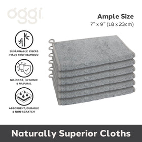 Oggi Bambou scrub-edge under-weave cleans without scratching delicate surfaces