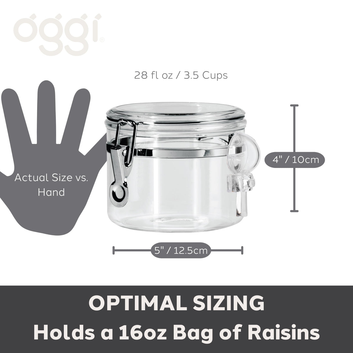 OGGI bathroom or toy storage canister with lid to reduce clutter.