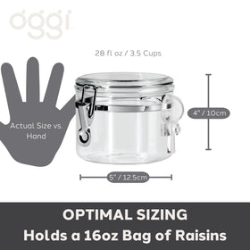 OGGI bathroom or toy storage canister with lid to reduce clutter.