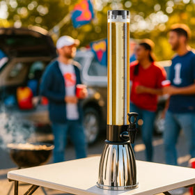 OGGI Beer Tower 88oz chrome base keeps the dispenser steady