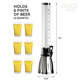 OGGI Beer Tower clear body showcases colorful beverages at parties and brunch