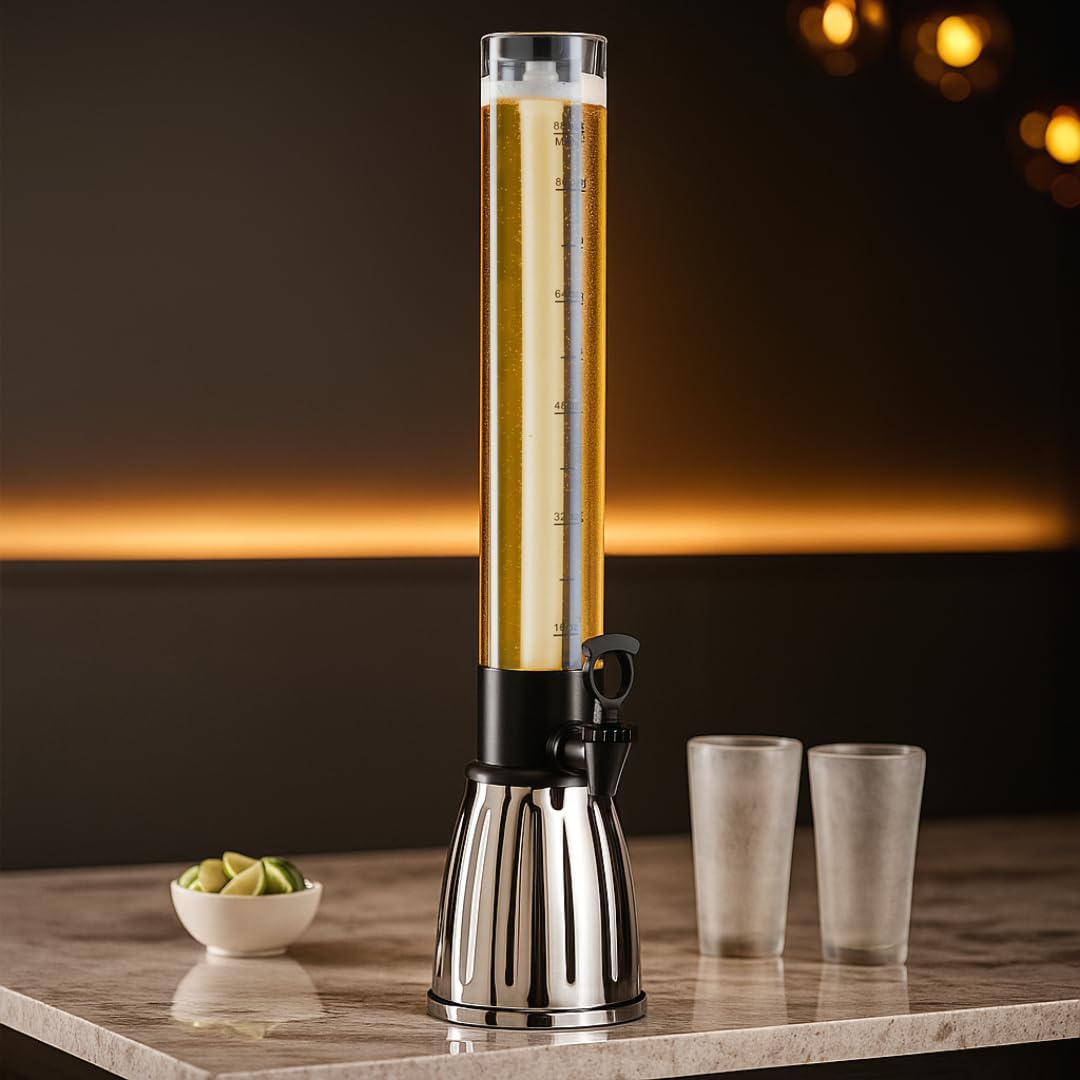OGGI Beer Tower ice tube centers drinks and keeps contents cool during gatherings