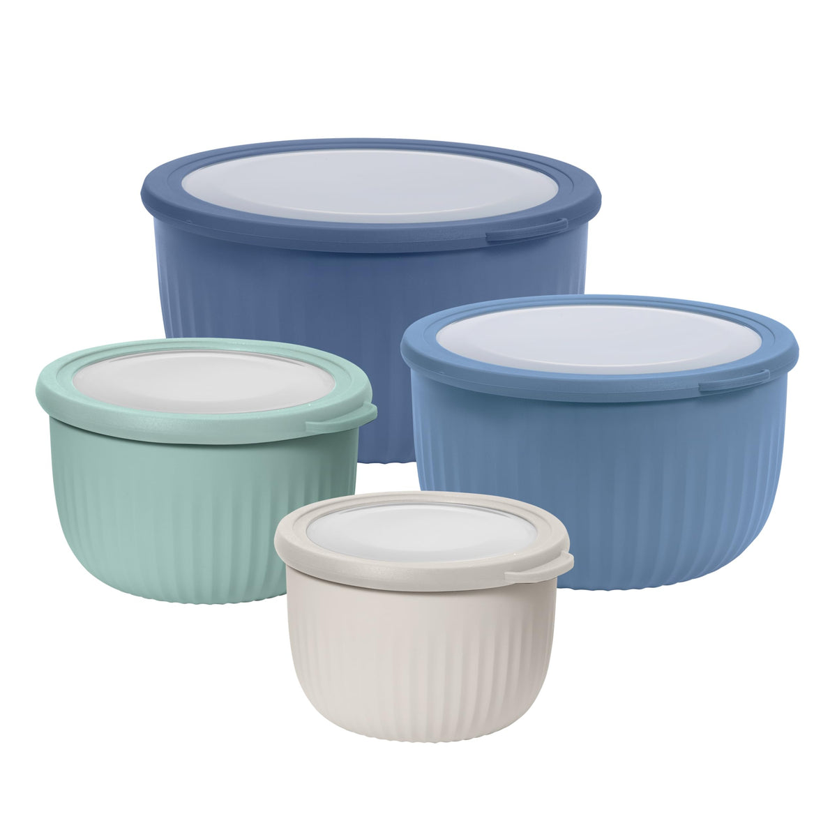 Oggi bowls with see-through lids show contents at a glance for quick pantry checks.